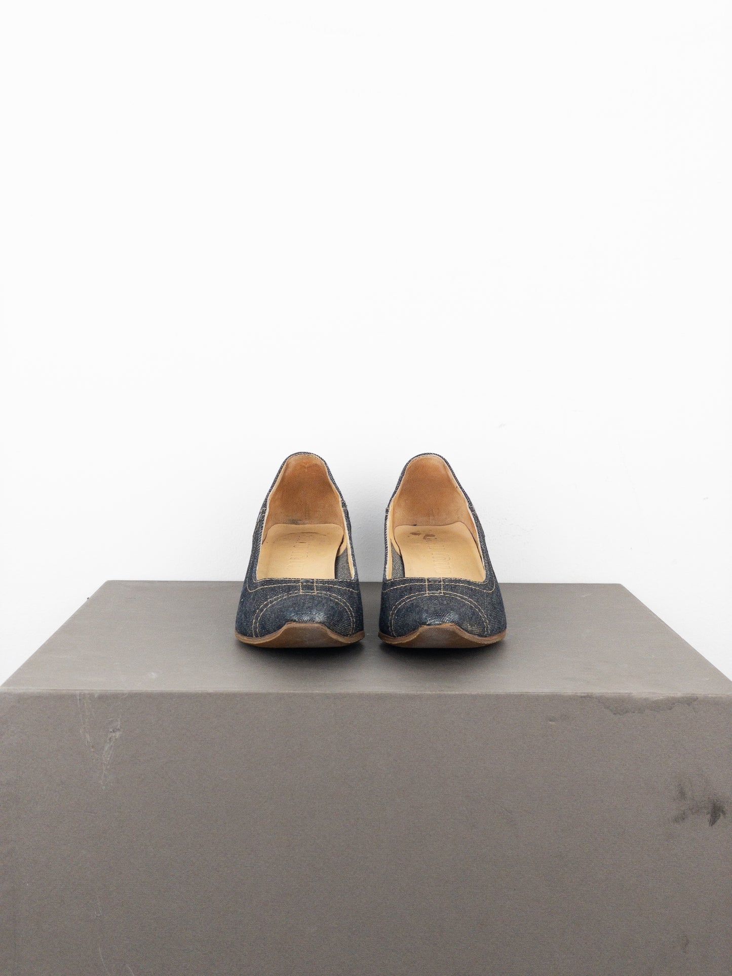 Miu Miu 2000s Square Toe Denim Kitten Pump Heels
