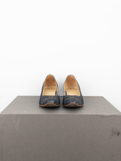 Miu Miu 2000s Square Toe Denim Kitten Pump Heels