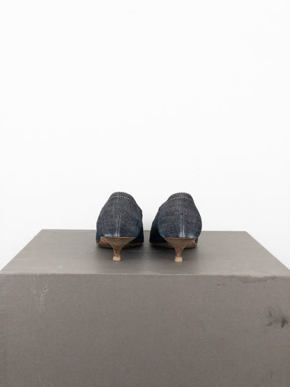 Miu Miu 2000s Square Toe Denim Kitten Pump Heels