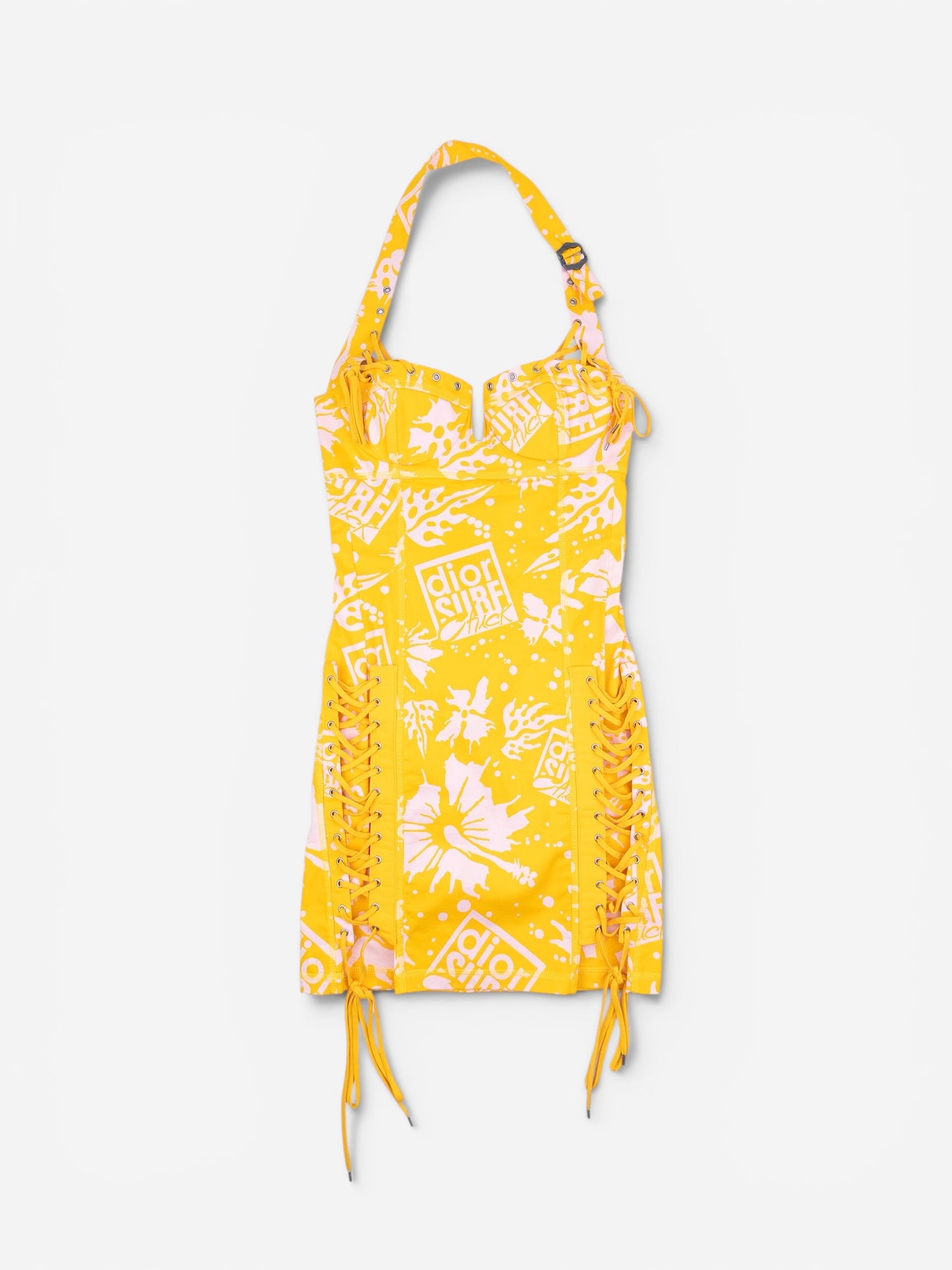 Dior by Galliano SS04 'Surf' Print Bondage Lace Corset Mini Dress