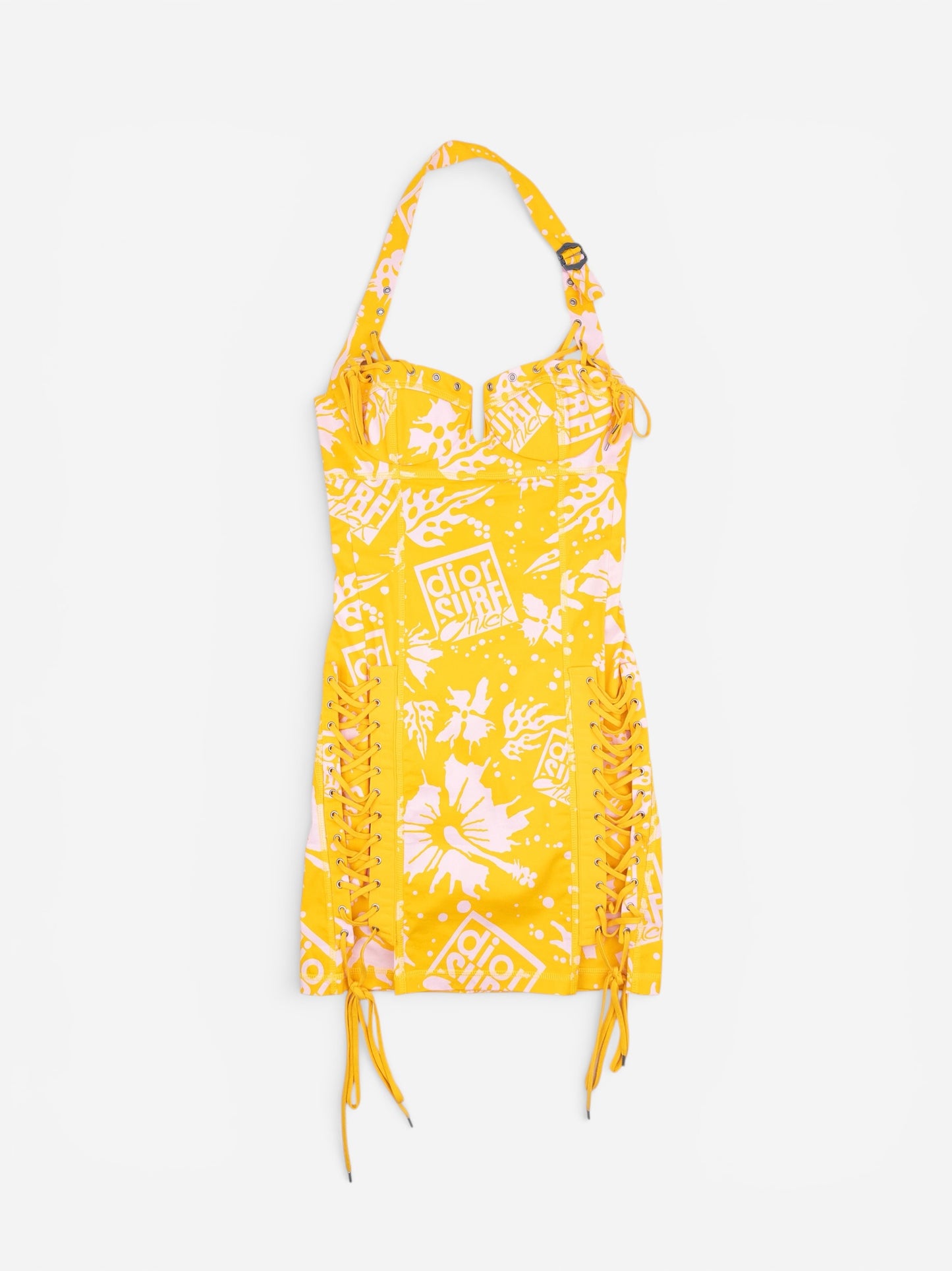 Dior by Galliano SS04 'Surf' Print Bondage Lace Corset Mini Dress