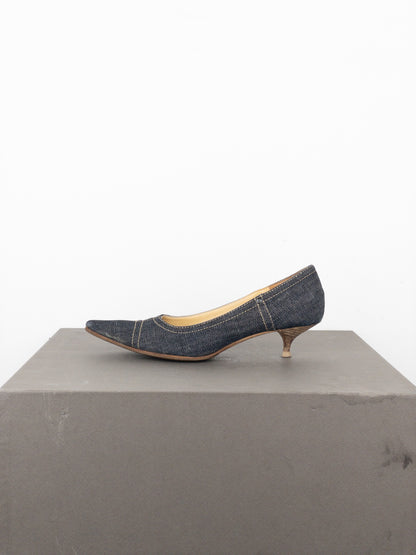 Miu Miu 2000s Square Toe Denim Kitten Pump Heels