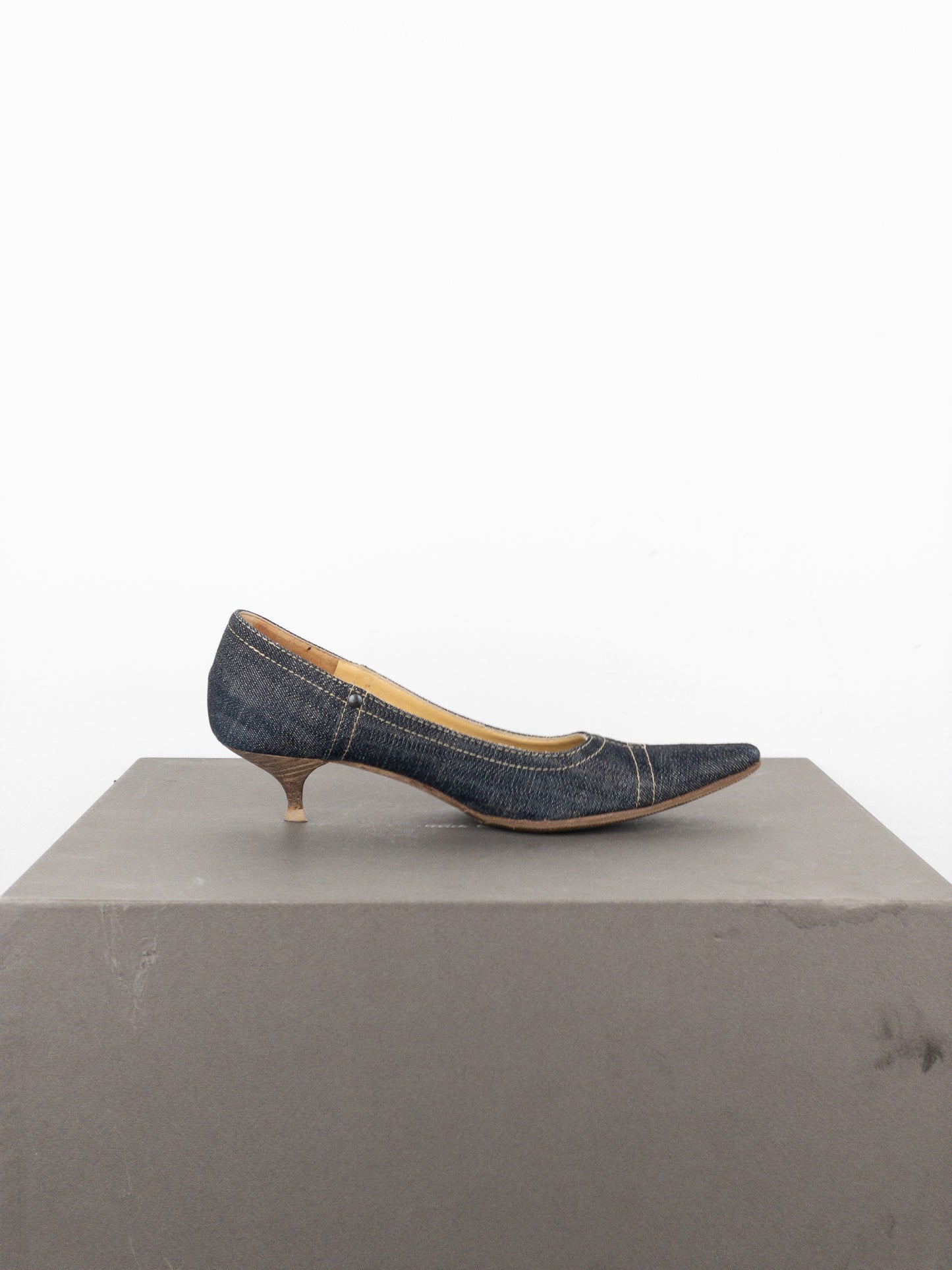 Miu Miu 2000s Square Toe Denim Kitten Pump Heels