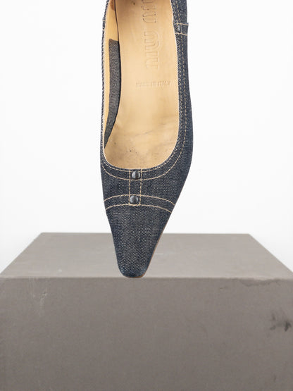 Miu Miu 2000s Square Toe Denim Kitten Pump Heels