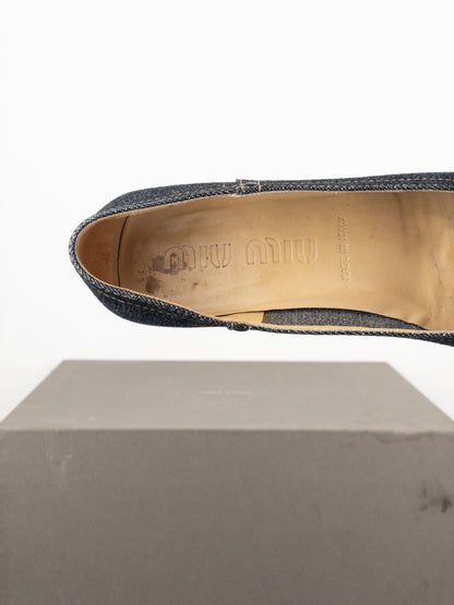 Miu Miu 2000s Square Toe Denim Kitten Pump Heels