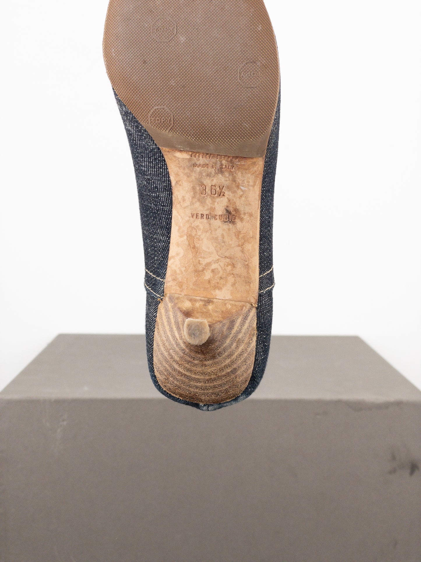 Miu Miu 2000s Square Toe Denim Kitten Pump Heels