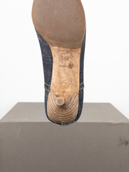 Miu Miu 2000s Square Toe Denim Kitten Pump Heels