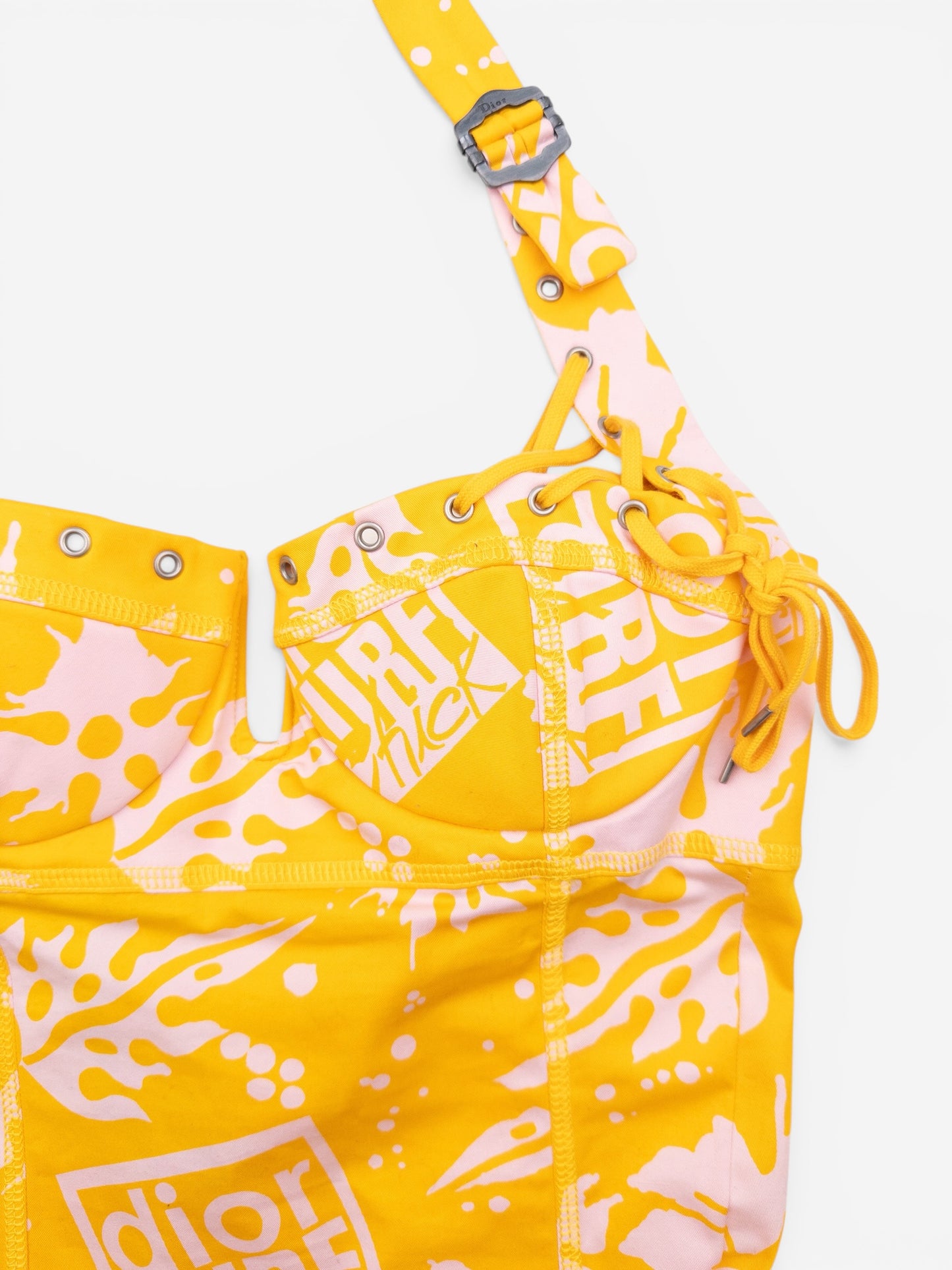 Dior by Galliano SS04 'Surf' Print Bondage Lace Corset Mini Dress