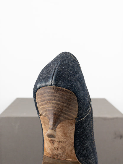 Miu Miu 2000s Square Toe Denim Kitten Pump Heels