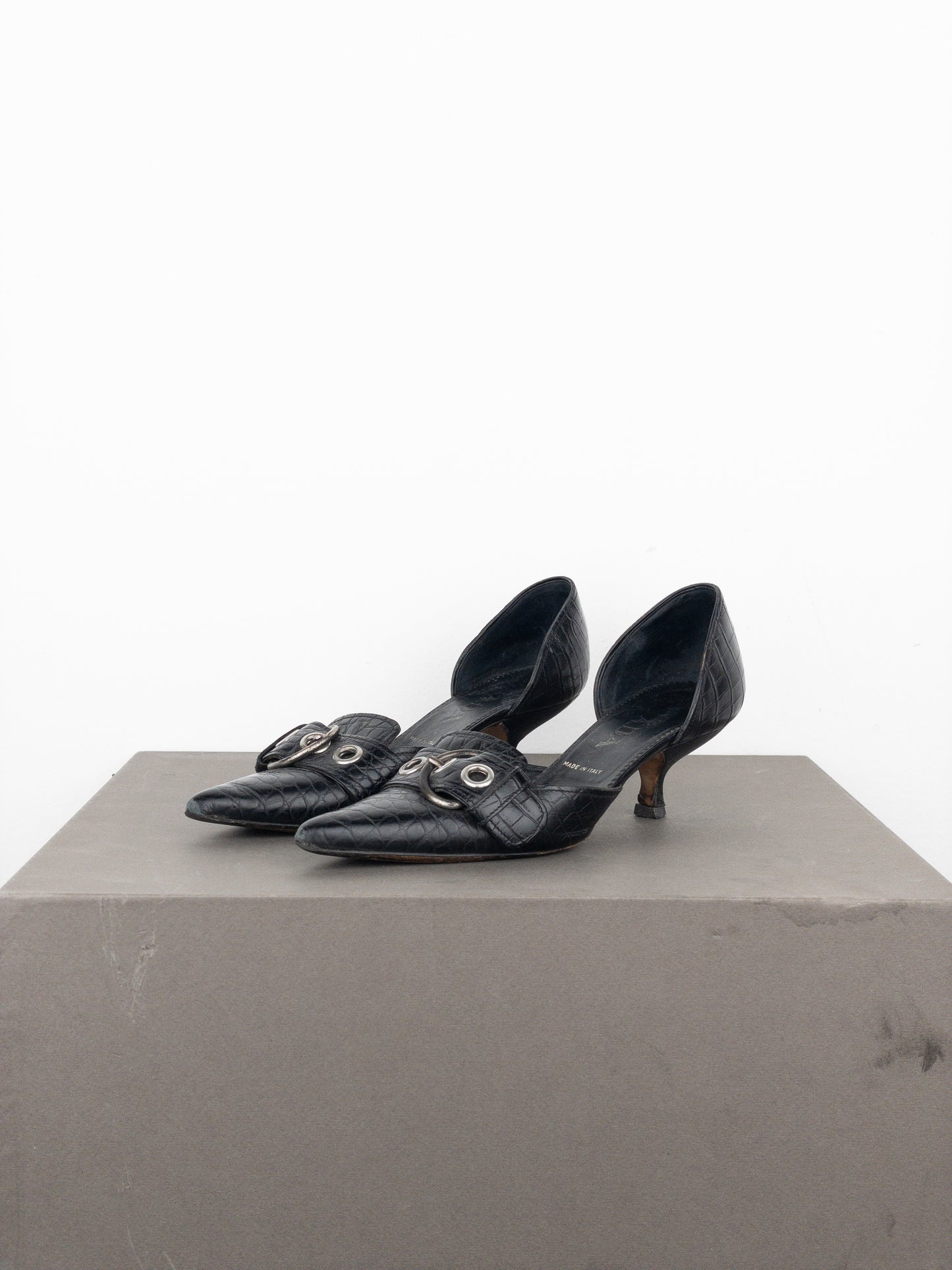 Prada 2000s Crocodile Buckle Pump Kitten Heels