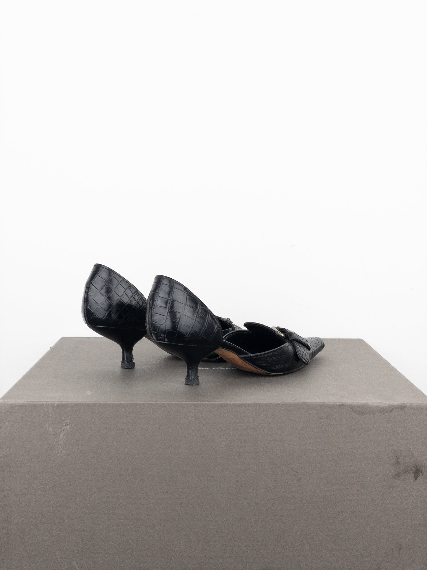Prada 2000s Crocodile Buckle Pump Kitten Heels