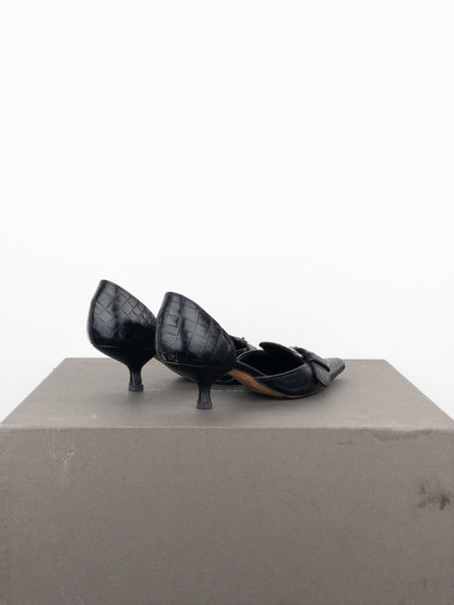 Prada 2000s Crocodile Buckle Pump Kitten Heels
