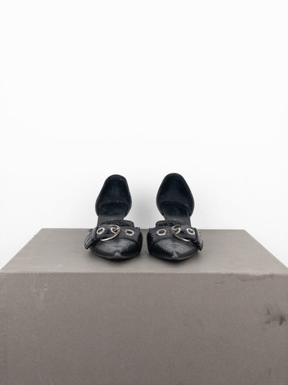 Prada 2000s Crocodile Buckle Pump Kitten Heels