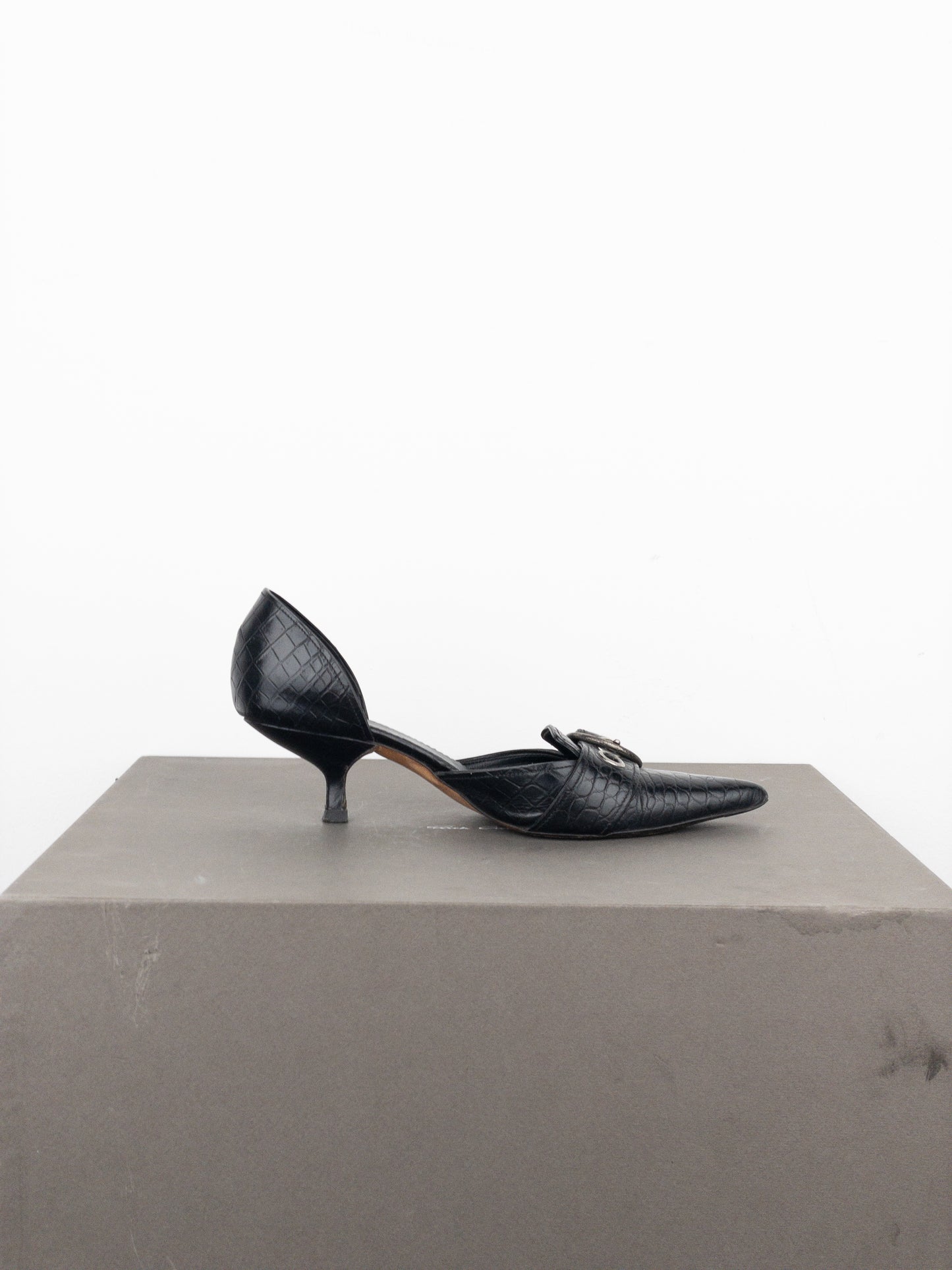 Prada 2000s Crocodile Buckle Pump Kitten Heels