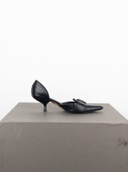 Prada 2000s Crocodile Buckle Pump Kitten Heels