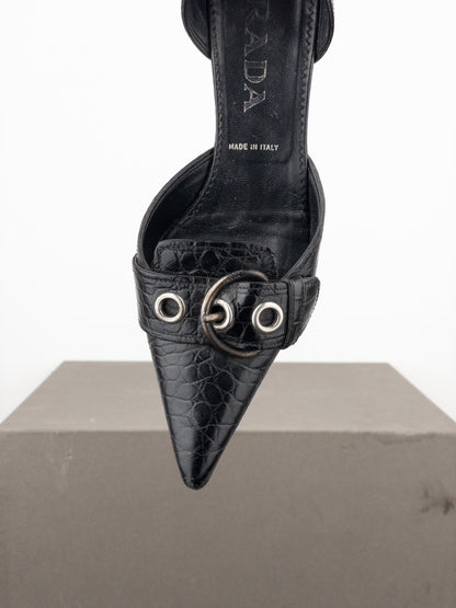 Prada 2000s Crocodile Buckle Pump Kitten Heels