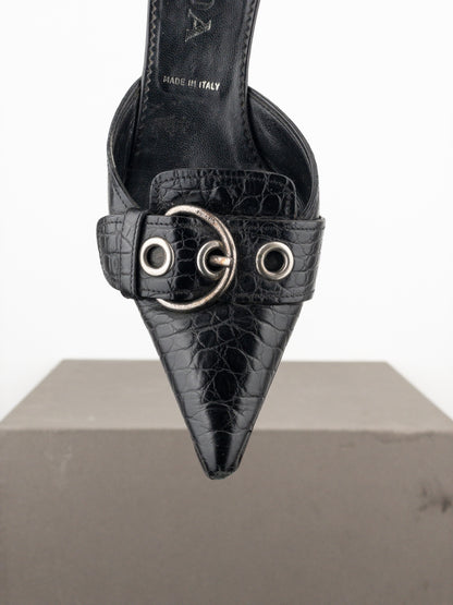 Prada 2000s Crocodile Buckle Pump Kitten Heels