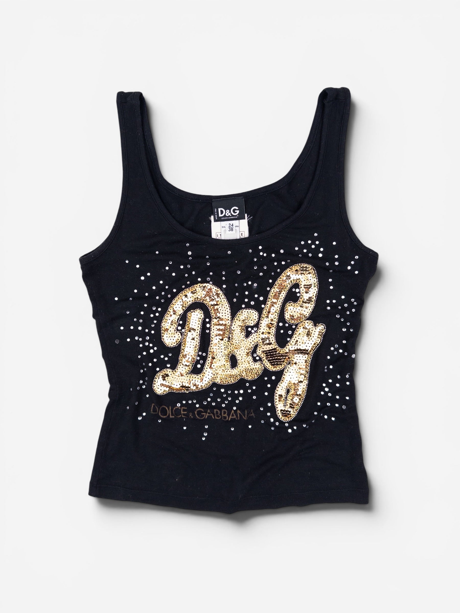 Dolce & Gabbana 2000s Sequin Logo Tank Top – opening act.