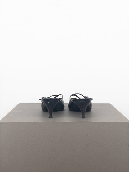 Prada 2000s Square Toe Grommet Kitten Heel Mules