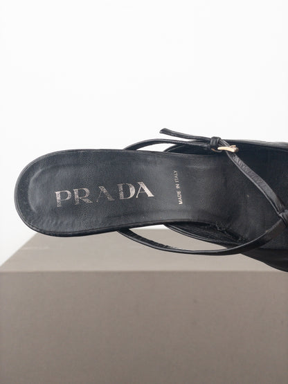Prada 2000s Square Toe Grommet Kitten Heel Mules