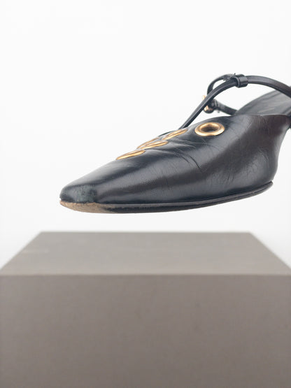 Prada 2000s Square Toe Grommet Kitten Heel Mules