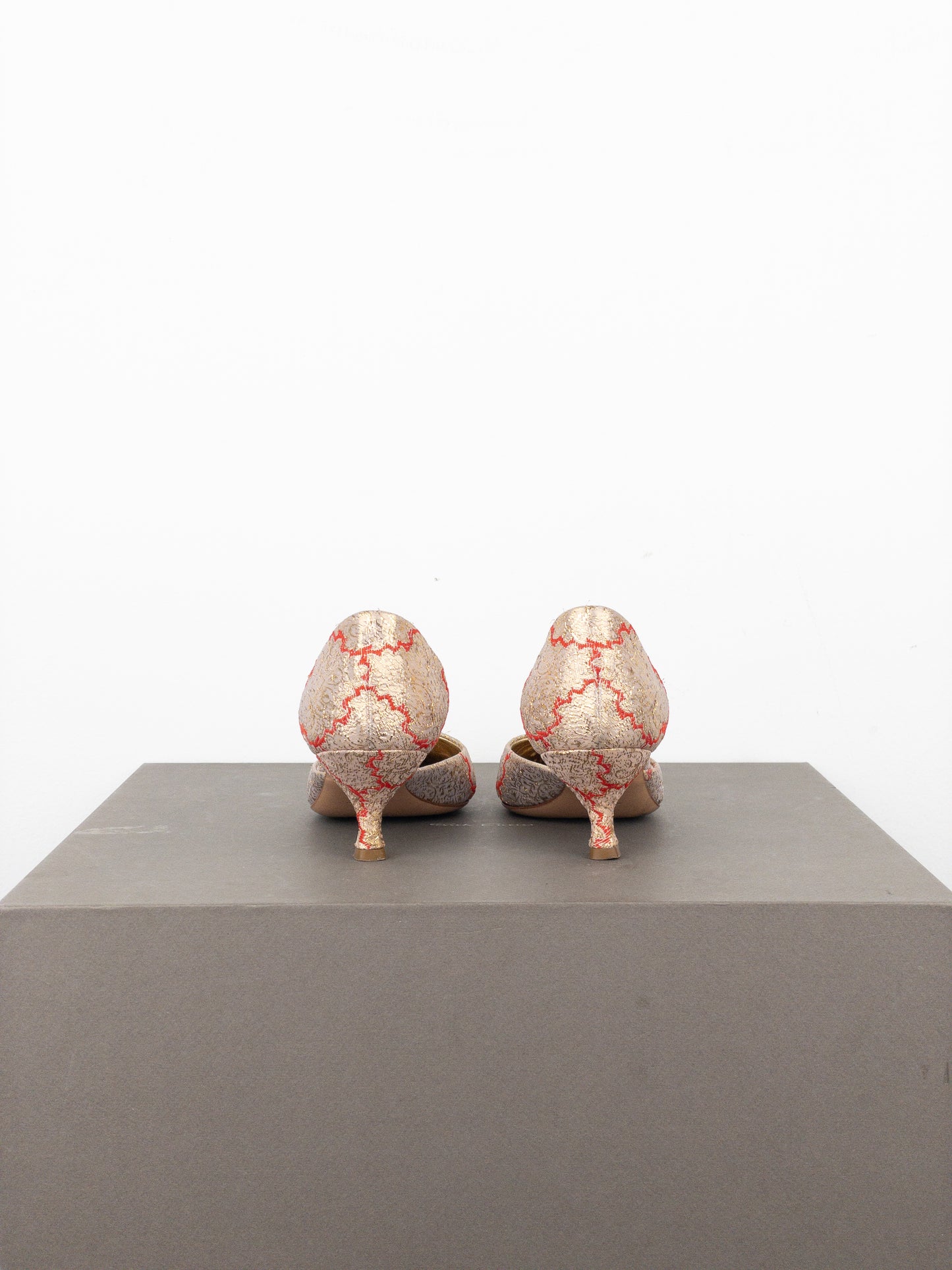 Prada SS02 Gold-Colored Silk Brocade Pump Kitten Heels