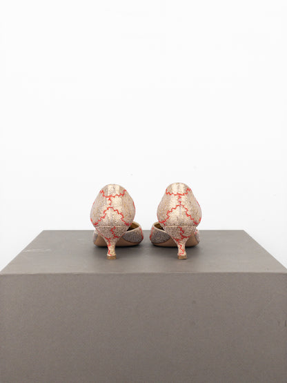 Prada SS02 Gold-Colored Silk Brocade Pump Kitten Heels
