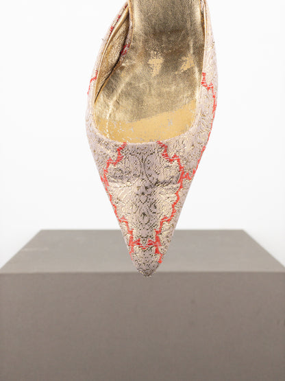 Prada SS02 Gold-Colored Silk Brocade Pump Kitten Heels