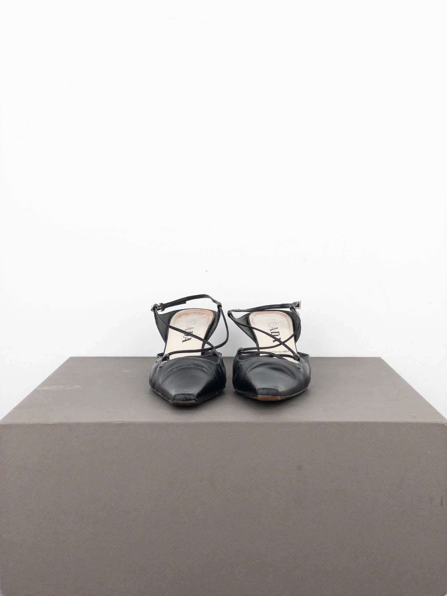 Prada 2000s Square Toe Slingback Kitten Heel Mules