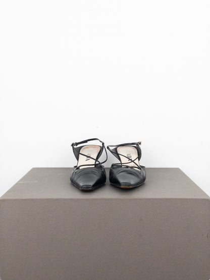 Prada 2000s Square Toe Slingback Kitten Heel Mules