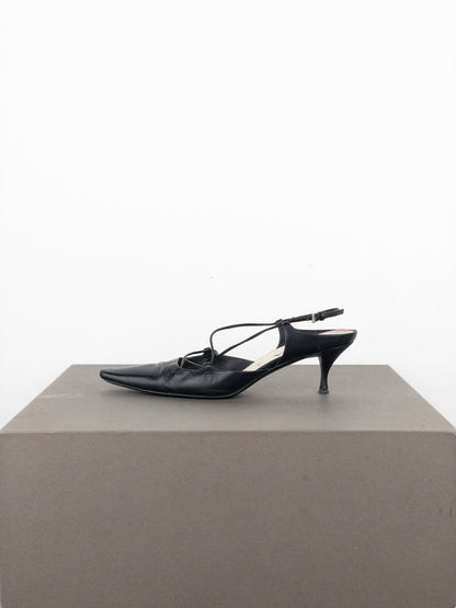 Prada 2000s Square Toe Slingback Kitten Heel Mules