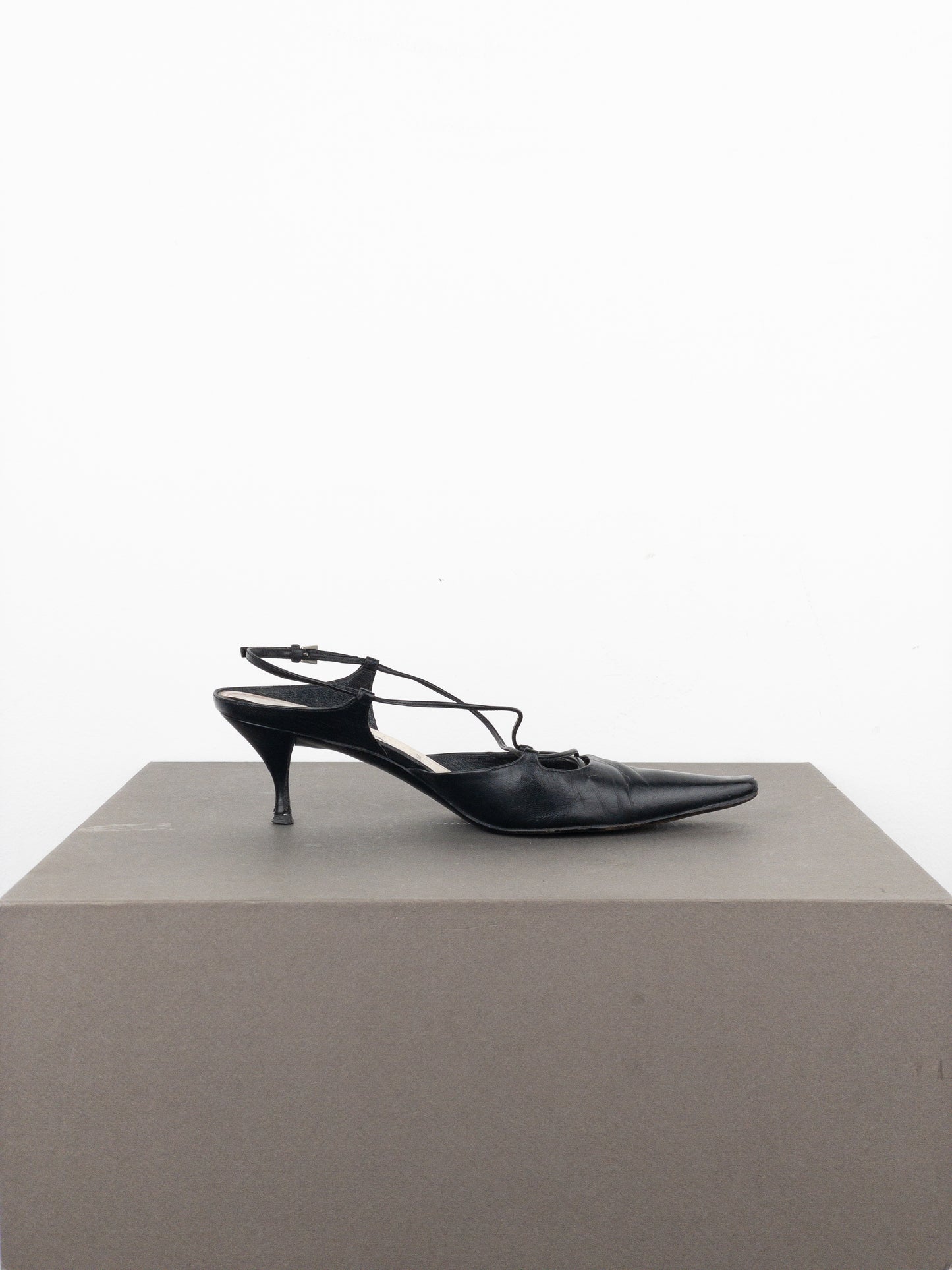 Prada 2000s Square Toe Slingback Kitten Heel Mules