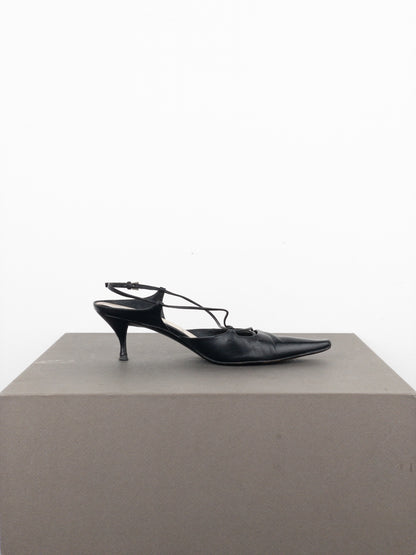 Prada 2000s Square Toe Slingback Kitten Heel Mules