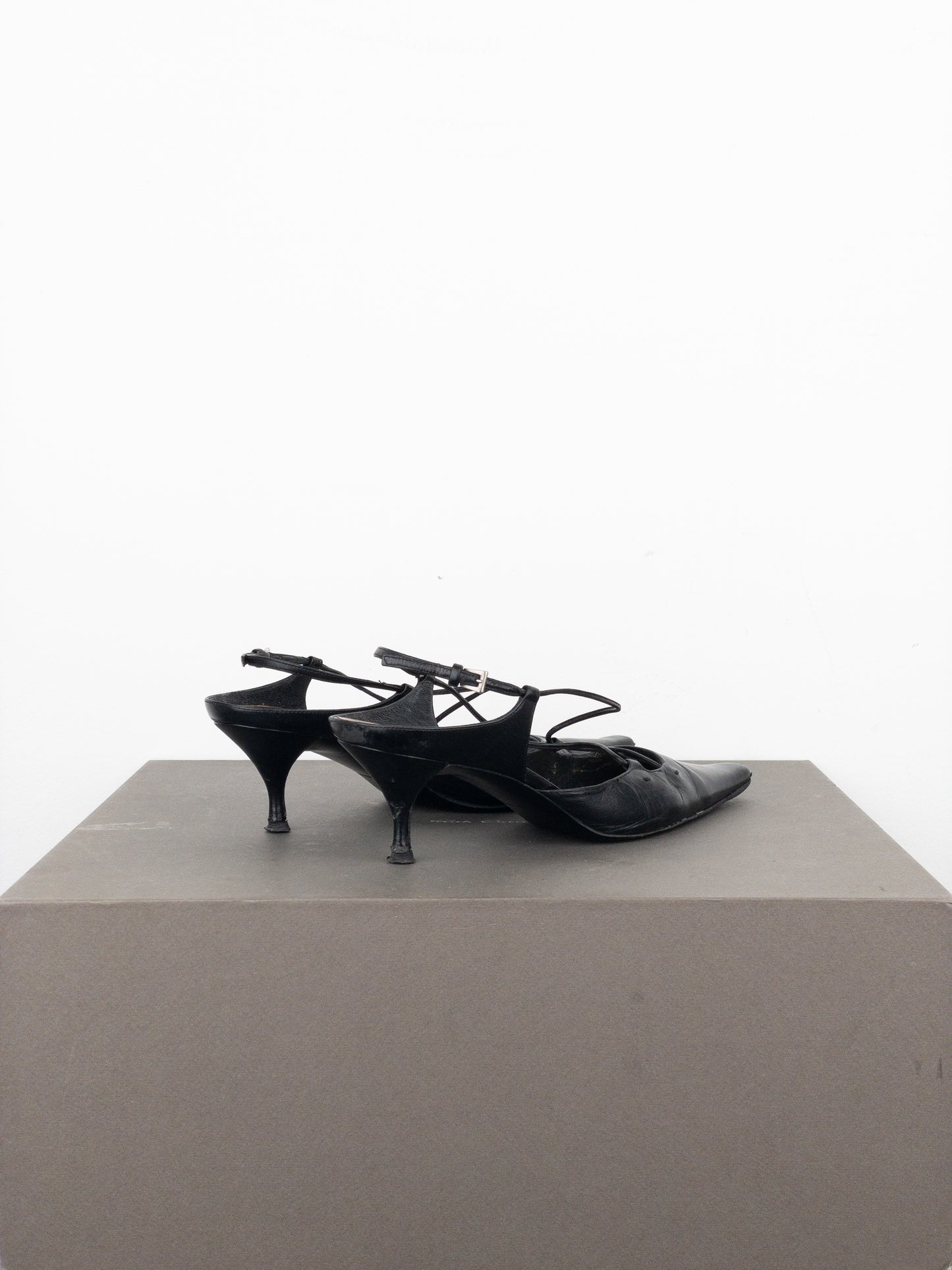 Prada 2000s Square Toe Slingback Kitten Heel Mules