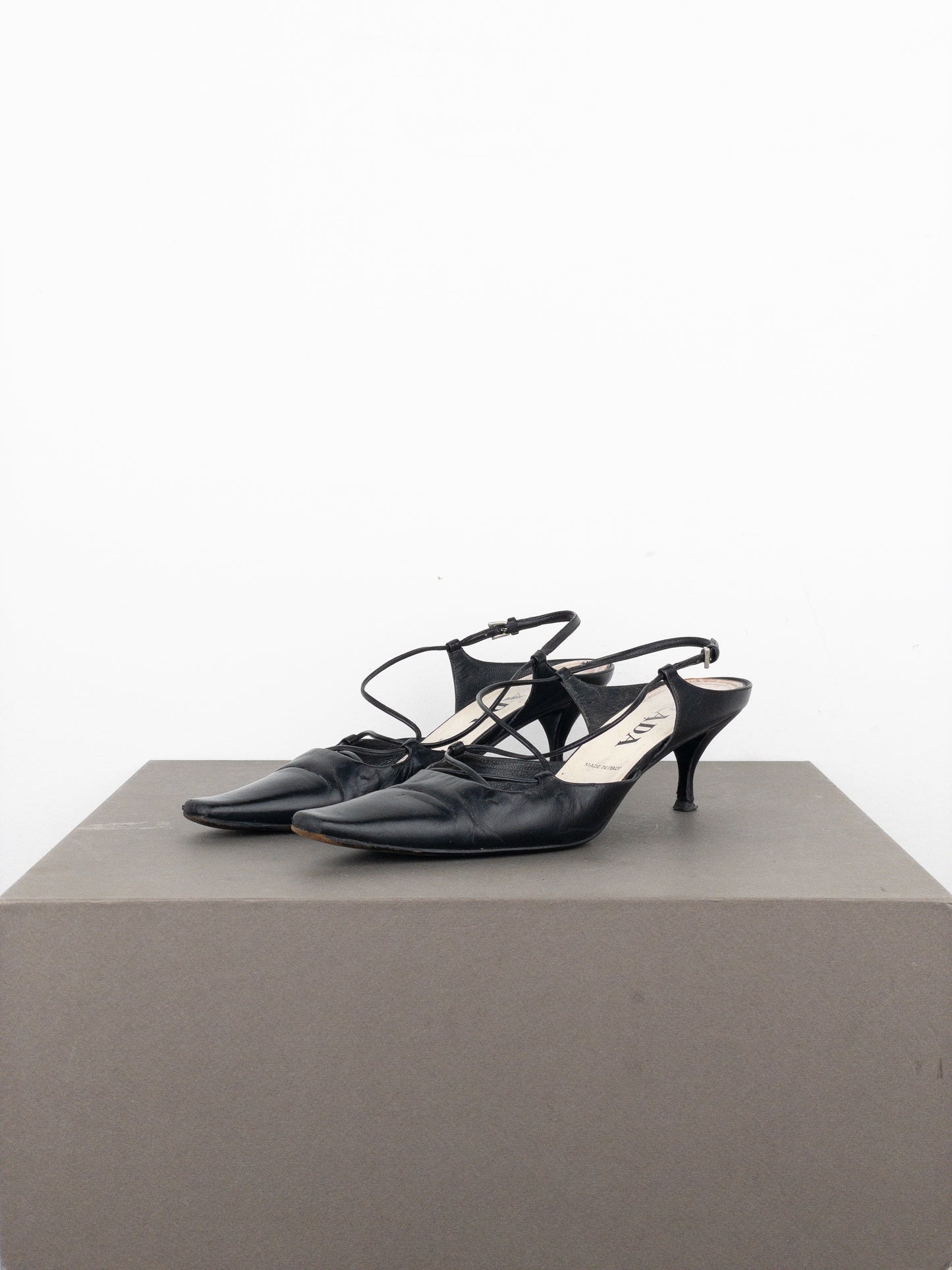 Prada 2000s Square Toe Slingback Kitten Heel Mules