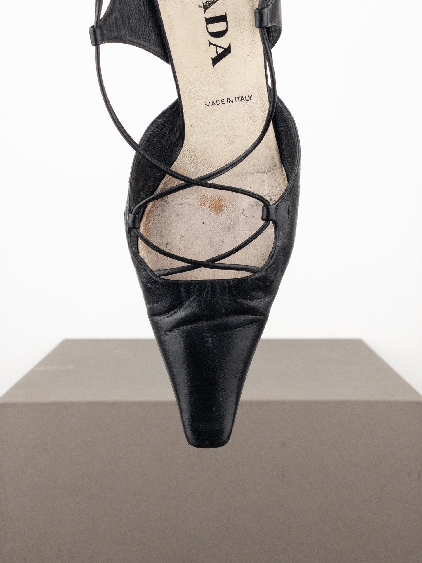 Prada 2000s Square Toe Slingback Kitten Heel Mules