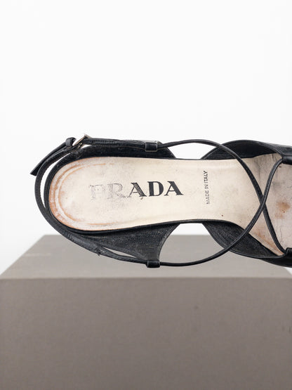 Prada 2000s Square Toe Slingback Kitten Heel Mules