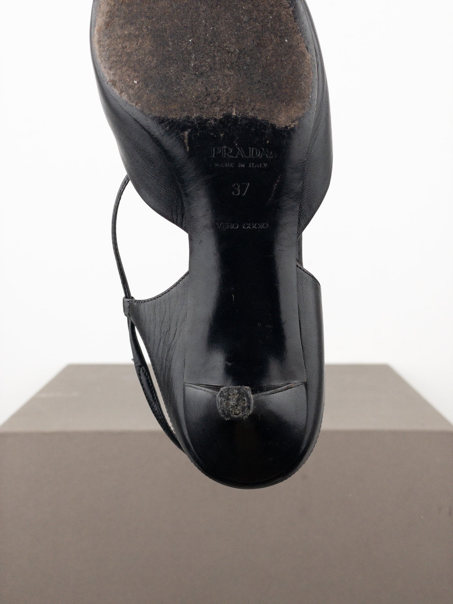 Prada 2000s Square Toe Slingback Kitten Heel Mules