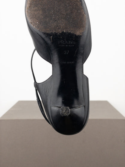 Prada 2000s Square Toe Slingback Kitten Heel Mules