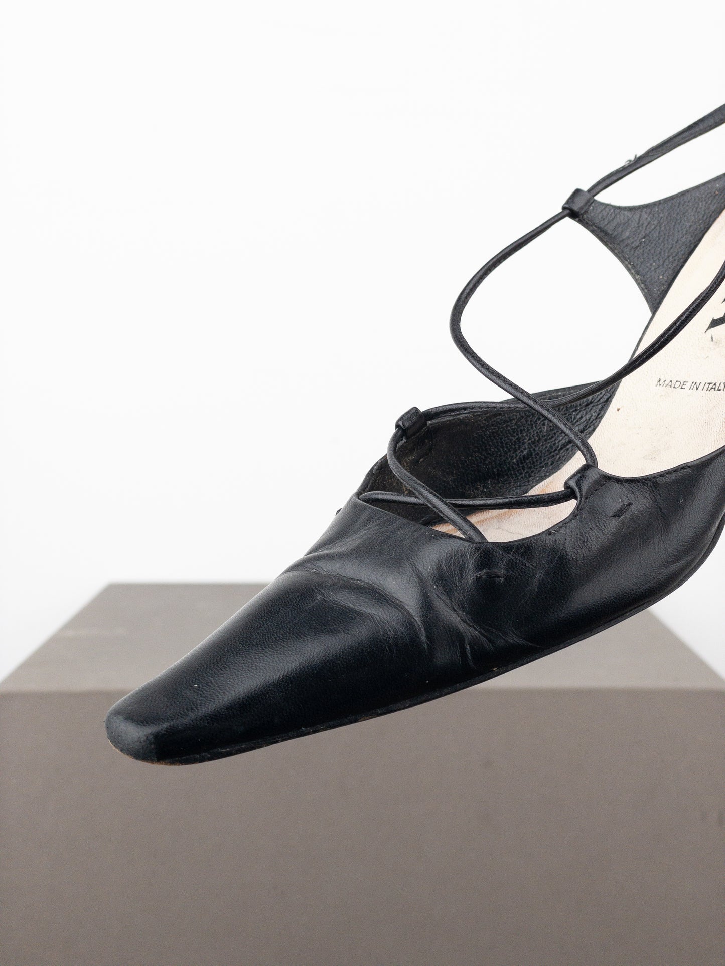 Prada 2000s Square Toe Slingback Kitten Heel Mules