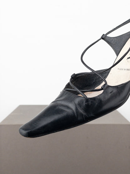 Prada 2000s Square Toe Slingback Kitten Heel Mules