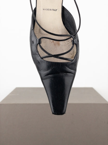 Prada 2000s Square Toe Slingback Kitten Heel Mules