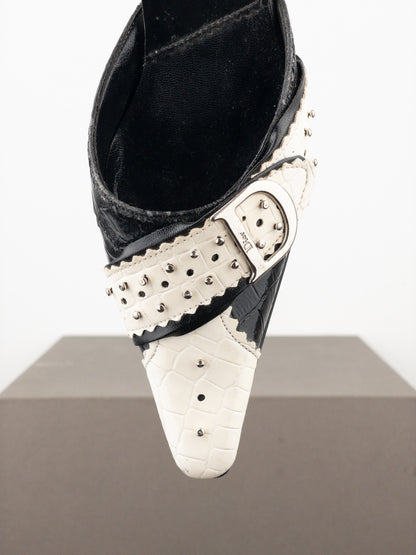 Dior by Galliano SS04 ‘D Trick’ Crocodile Slingback Mule Kitten Heels