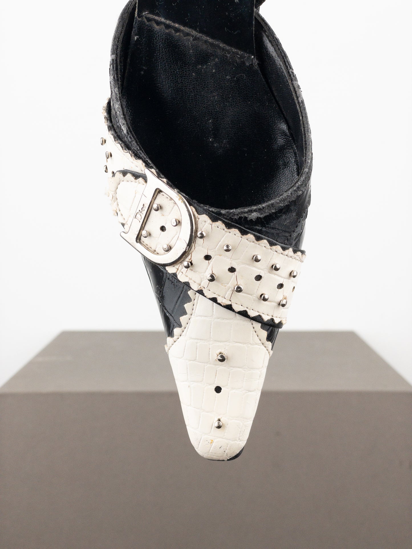 Dior by Galliano SS04 ‘D Trick’ Crocodile Slingback Mule Kitten Heels