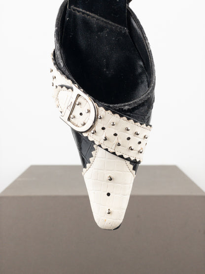 Dior by Galliano SS04 ‘D Trick’ Crocodile Slingback Mule Kitten Heels
