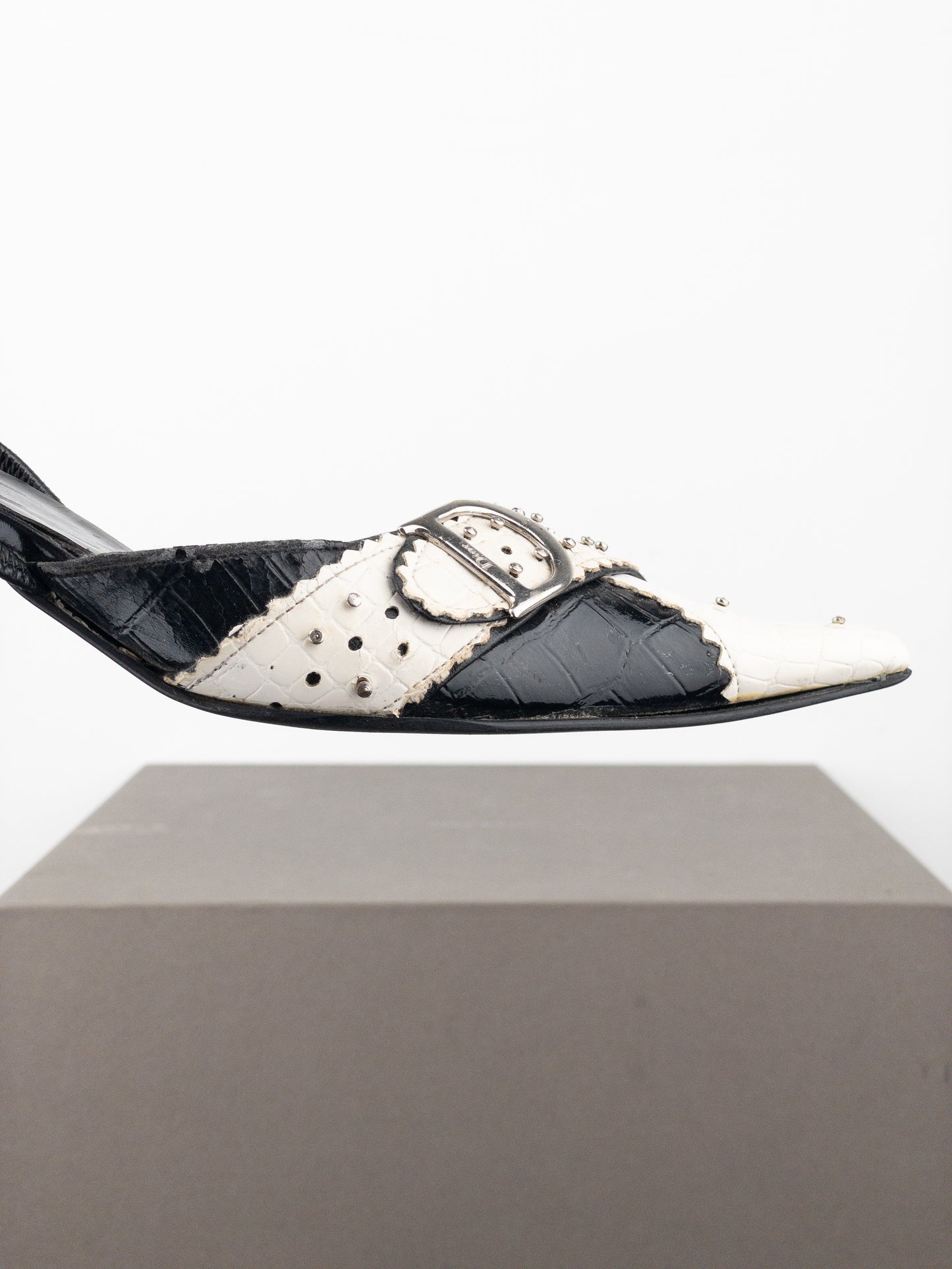 Dior by Galliano SS04 ‘D Trick’ Crocodile Slingback Mule Kitten Heels