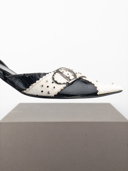 Dior by Galliano SS04 ‘D Trick’ Crocodile Slingback Mule Kitten Heels