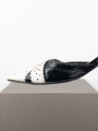 Dior by Galliano SS04 ‘D Trick’ Crocodile Slingback Mule Kitten Heels