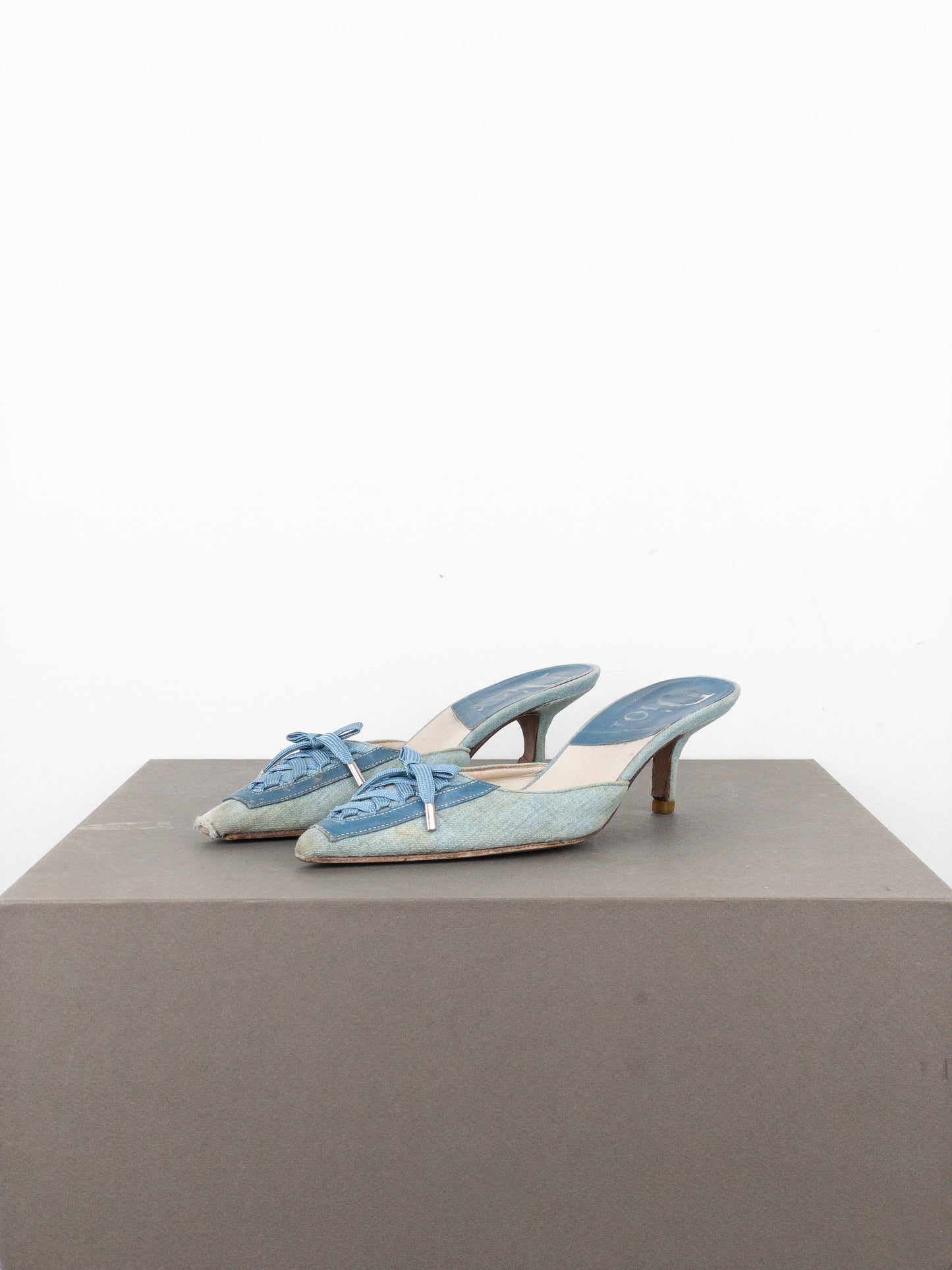 Dior by Galliano SS02 Lace-Up Corset Denim Kitten Heel Mules