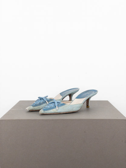 Dior by Galliano SS02 Lace-Up Corset Denim Kitten Heel Mules